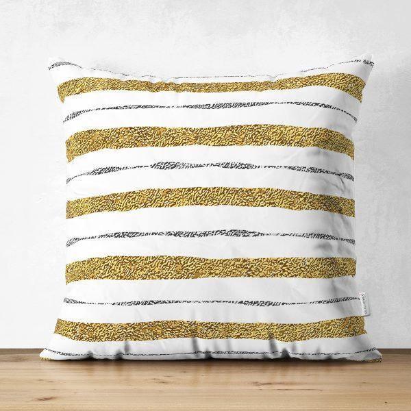 Golden Stripes Pillow Cover|Geometric Suede Cushion Cover|Decorative Pillow Case|Psychedelic Style Home Decor|Bohemian Style Pillow Case