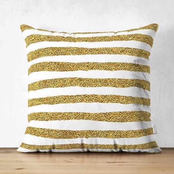 Golden Stripes Pillow Cover|Geometric Suede Cushion Cover|Decorative Pillow Case|Psychedelic Style Home Decor|Bohemian Style Pillow Case