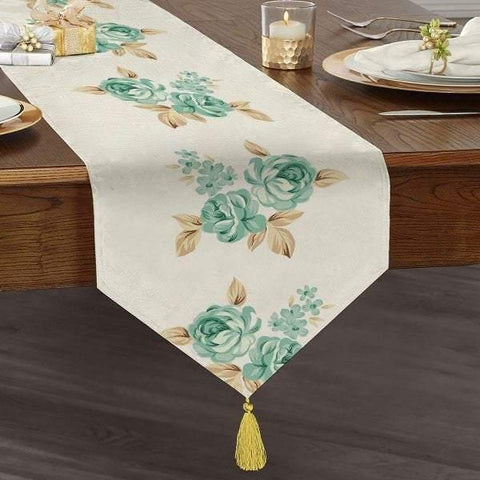 Floral Table Runner|High Quality Triangle Chenille Table Runner|Summer Trend Tabletop| Farmhouse Table|Heartwarming Flowers Tasseled Runner