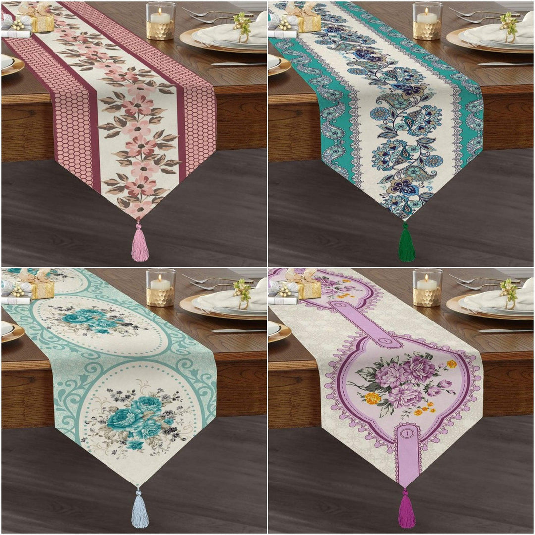 Floral Table Runner|High Quality Triangle Chenille Table Runners |Summer Trend Tabletop|Farmhouse Table|Heartwarming Flowers Tasseled Runner