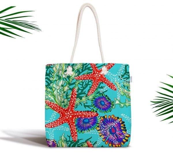 Coastal Shoulder Bag|Starfish Fabric Handbag|Sea Side Camping Handbag|Marine Beach Tote Bag|Digital Print Messenger Bag|Summer Trend Bag