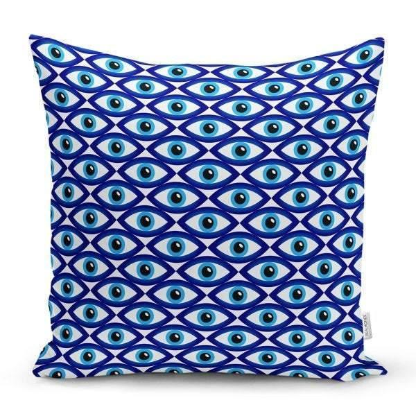 Evil Eye Pillow Cover|Turkish Greek Blue Evil Eye Cushion Case|Protection Amulet Throw Pillows|Nazar Bead Boho Bedding|Good Luck Home Decor