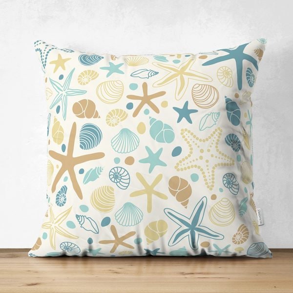 Beach House Pillow Cover|High Quality Suede Coastal Cushion Case|Decorative Sea Creatures Pillow|Summer Trend Pillow|Coastal Home Decor