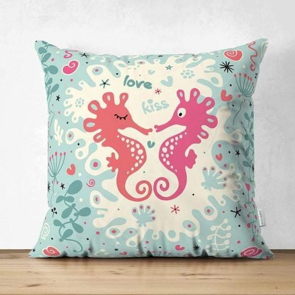 Beach House Pillow Cover|High Quality Suede Coastal Cushion Case|Decorative Sea Creatures Pillow|Summer Trend Pillow|Coastal Home SKU1450