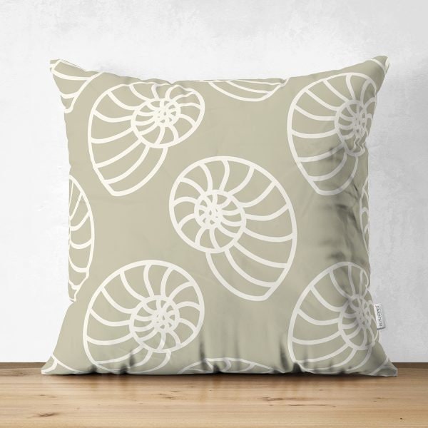 Beach House Pillow Cover|Coastal Cushion Case|Decorative Starfish Coral Seashell Pillow Top|Summer Trend Throw Pillow|Blue Marine Home Decor