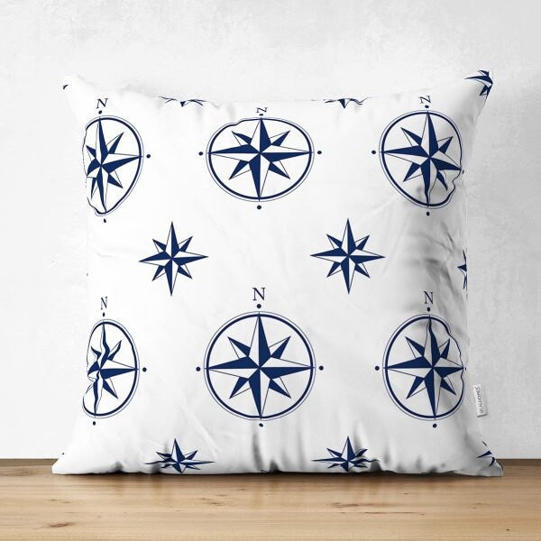 Nautical Pillow Cover|High Quality Suede Anchor and Compass Cushion Case|Decorative Nautical Pillow|Summer Trend Pillow|Beach House Cushion