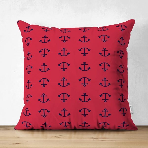 Nautical Pillow Cover|High Quality Suede Anchor and Compass Cushion Case|Decorative Nautical Pillow|Summer Trend Pillow|Beach House Cushion