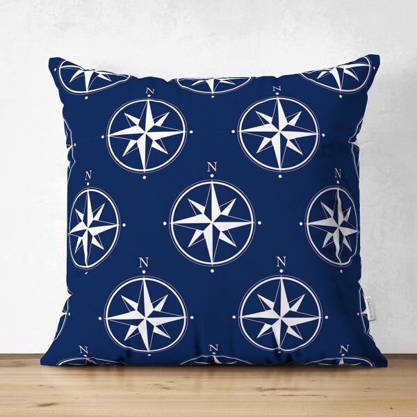 Nautical Pillow Cover|High Quality Suede Anchor and Compass Cushion Case|Decorative Nautical Pillow|Summer Trend Pillow|Beach House Cushion