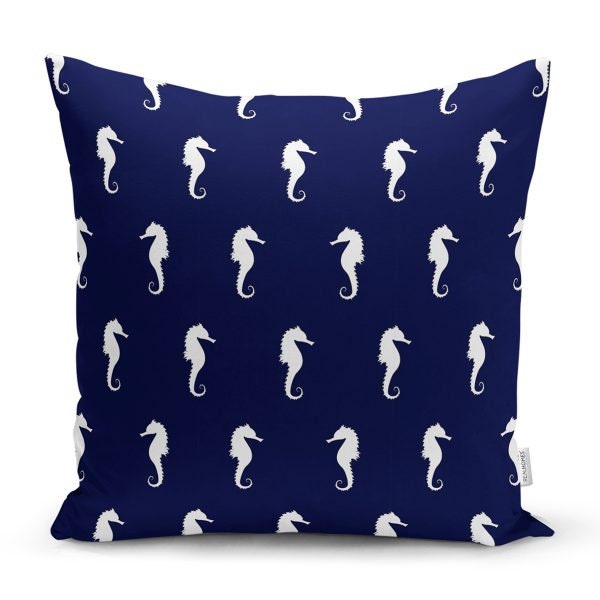 Beach House Pillow Covers|Coastal Pillow Case|Yacht Anchor Pillow|Decorative Nautical Cushion|Coral Seashell Seahorse Crab Fish Throw Pillow