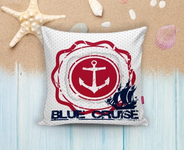 Beach House Pillow Covers|Coastal Pillow Case|Yacht Anchor Pillow|Decorative Nautical Cushion|Coral Seashell Seahorse Crab Fish Throw Pillow