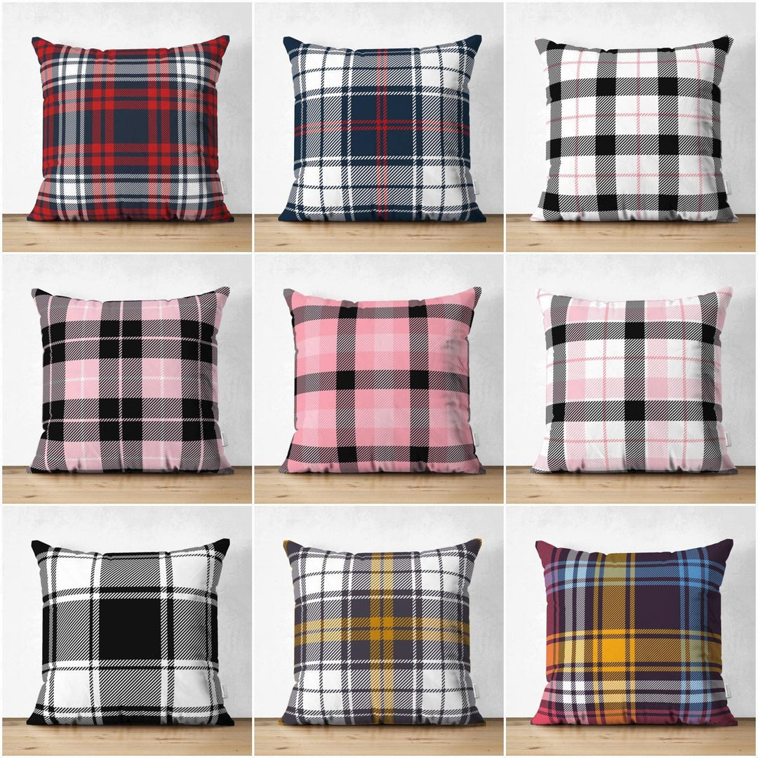 Plaid Pillow Cover|Geometric Pattern Home Decor|Check Pattern Cushion Cases|Decorative Pillow Cases|Rustic Home Decor|Tartan Chequer Pillows