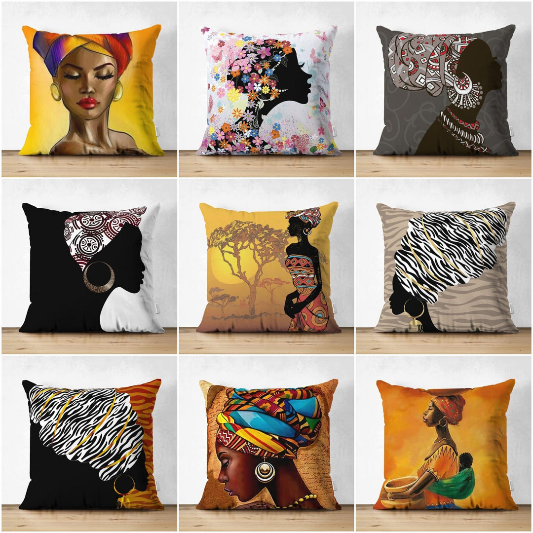 African Women Pillow Cover|High Quality Suede Ethnic Cushion Case|Authentic Home Decor|Rustic Cushion Case|Digital Print Decorative Pillow