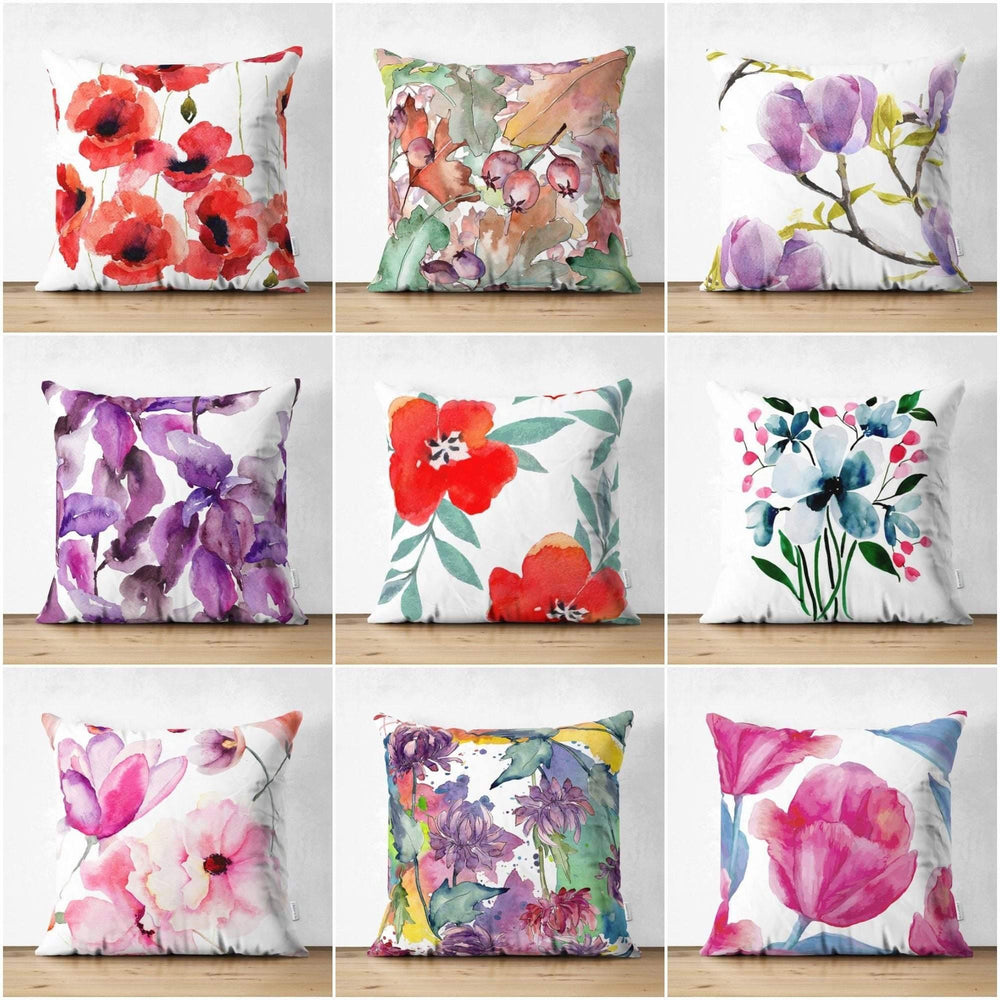 Floral Pillow Cover|Summer Trend Cushion Case|Watercolor Painting Floral Decor|Decorative Suede Cushion Cover|Digital Print Spring Trend