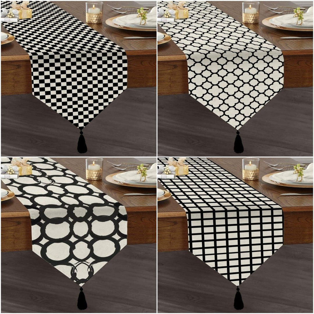 Black & White Geometric Table Runner|High Quality Triangle Chenille Table Runner|Decorative Tabletop|Psychedelic Home Decor|Tasseled Runner