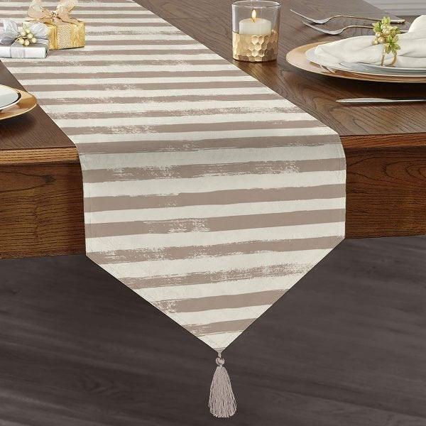 Striped Table Runner|High Quality Triangle Chenille Table Runner|Decorative Tabletop|Colorful Stripes Tabletop|Tasseled Runner with Stripes