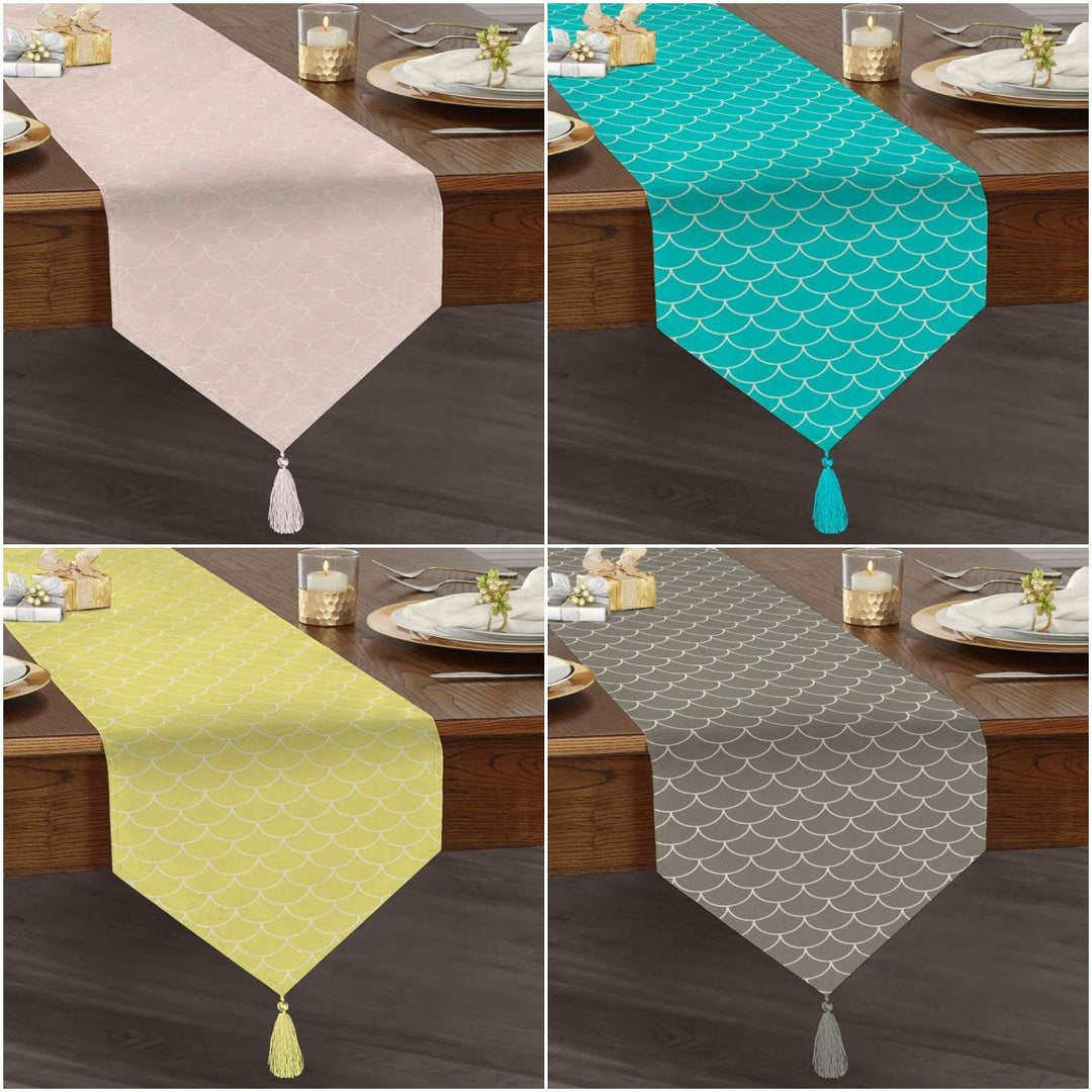 Roof Tile Pattern Table Runner|High Quality Triangle Chenille Table Runner|Single Color Geometric Runner|Decorative Seamless Tasseled Runner