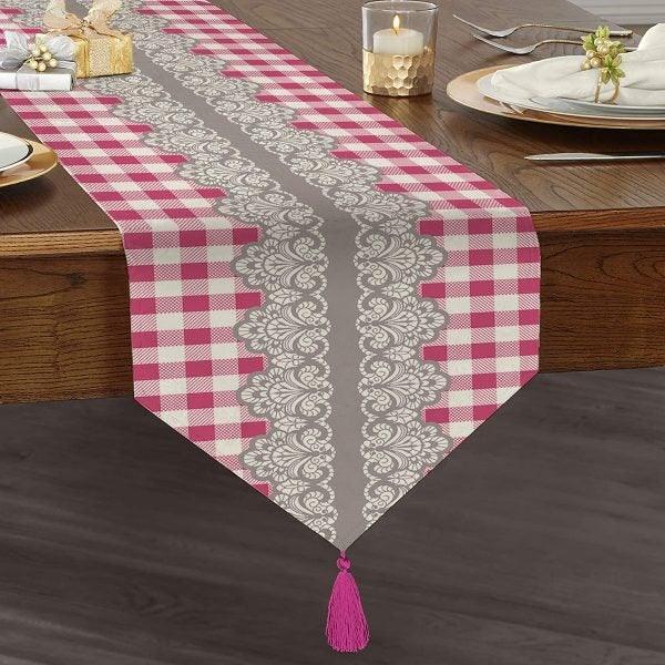 Decorative Table Runner|High Quality Triangle Chenille Table Runner|Ethnic Pattern Table Runner|Bohemian Style Authentic Tasseled Runner