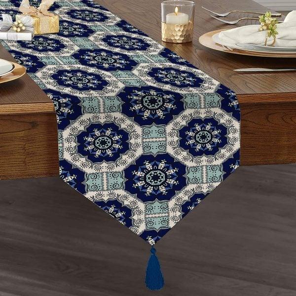 Decorative Table Runner|High Quality Triangle Chenille Table Runner|Ethnic Pattern Table Runner|Bohemian Style Authentic Tasseled Runner