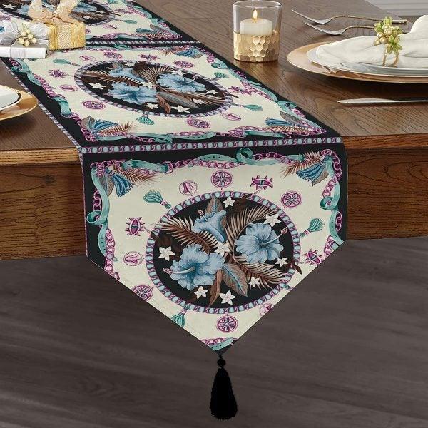 Decorative Table Runner|High Quality Triangle Chenille Table Runner|Ethnic Pattern Table Runner|Bohemian Style Authentic Tasseled Runner