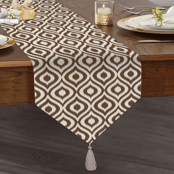 IKAT Design Table Runner|High Quality Triangle Chenille Table Runner|Ethnic Pattern Table Runner|Bohemian Style Authentic Tasseled Runner