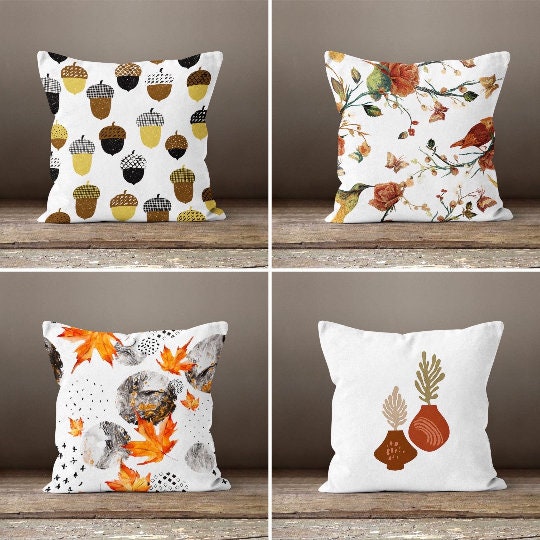 Fall Trend Pillow Cover|Autumn Cushion Case|Acorn Throw Pillow|Yellow Leaf Home Decor|Housewarming Fall Tree Pillow Case|Farmhouse Pillow