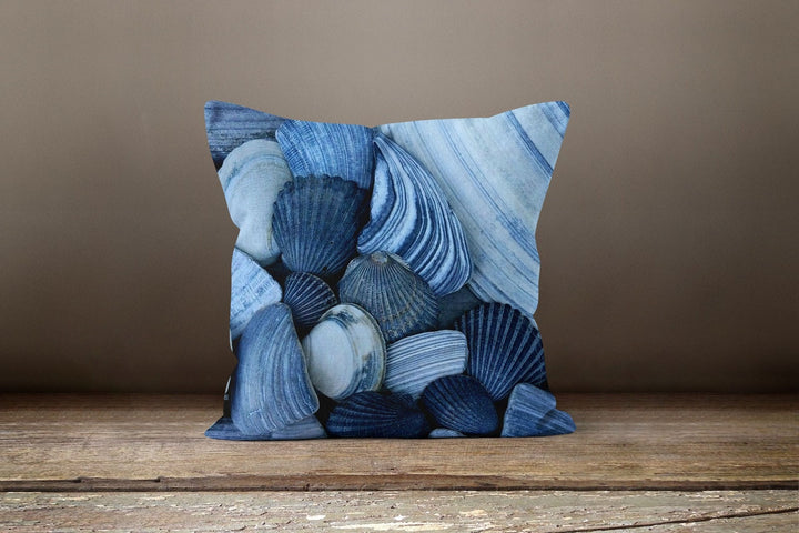 Beach House Pillow Case|Blue White Seashell Throw Pillow|Nautical Home Decor|Navy Marine Pillow Cover|Blue Cushion Cover|Coastal Pillow Top