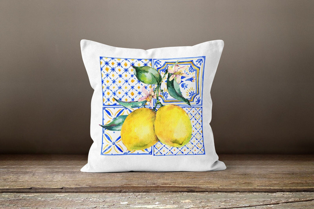 Floral Lemon Pillow Case|Black White Checkered Pillow Cover|Decorative Cushion|Housewarming Lemon Tree Case|Farmhouse Throw Pillow Cover