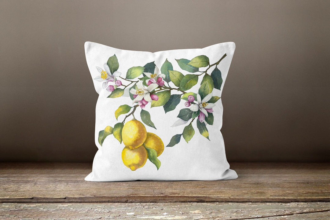 Floral Lemon Pillow Case|Black White Checkered Pillow Cover|Decorative Cushion|Housewarming Lemon Tree Case|Farmhouse Throw Pillow Cover