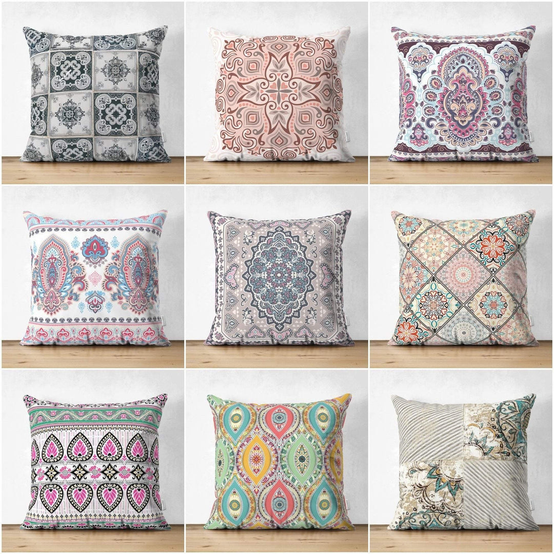 Ethnic Pattern Pillow Cover|Geometric Design Mosaic Pillow Case|Decorative Pillow Case|Cozy Home Decor|Farmhouse Style Authentic Pillow Case