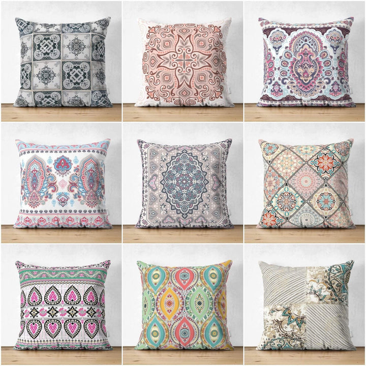 Ethnic Pattern Pillow Cover|Geometric Design Mosaic Pillow Case|Decorative Pillow Case|Cozy Home Decor|Farmhouse Style Authentic Pillow Case