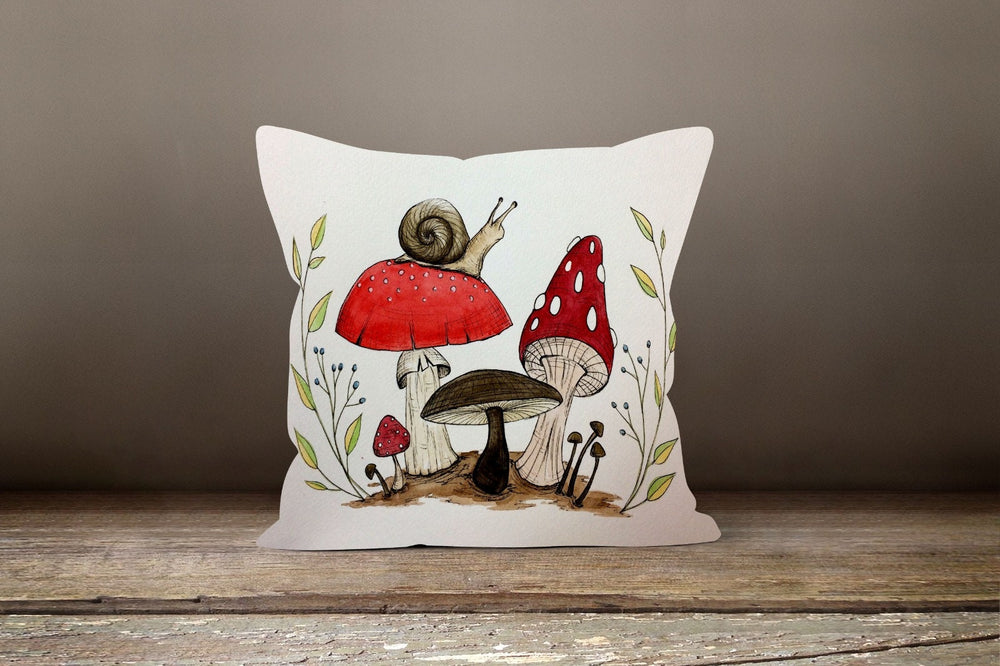 Mushroom Pillow Case|Red Mushroom and Snail Pillow Cover|Decorative Cushion Case|Housewarming Plant Pillow Case|Farmhouse Throw Pillow Cover