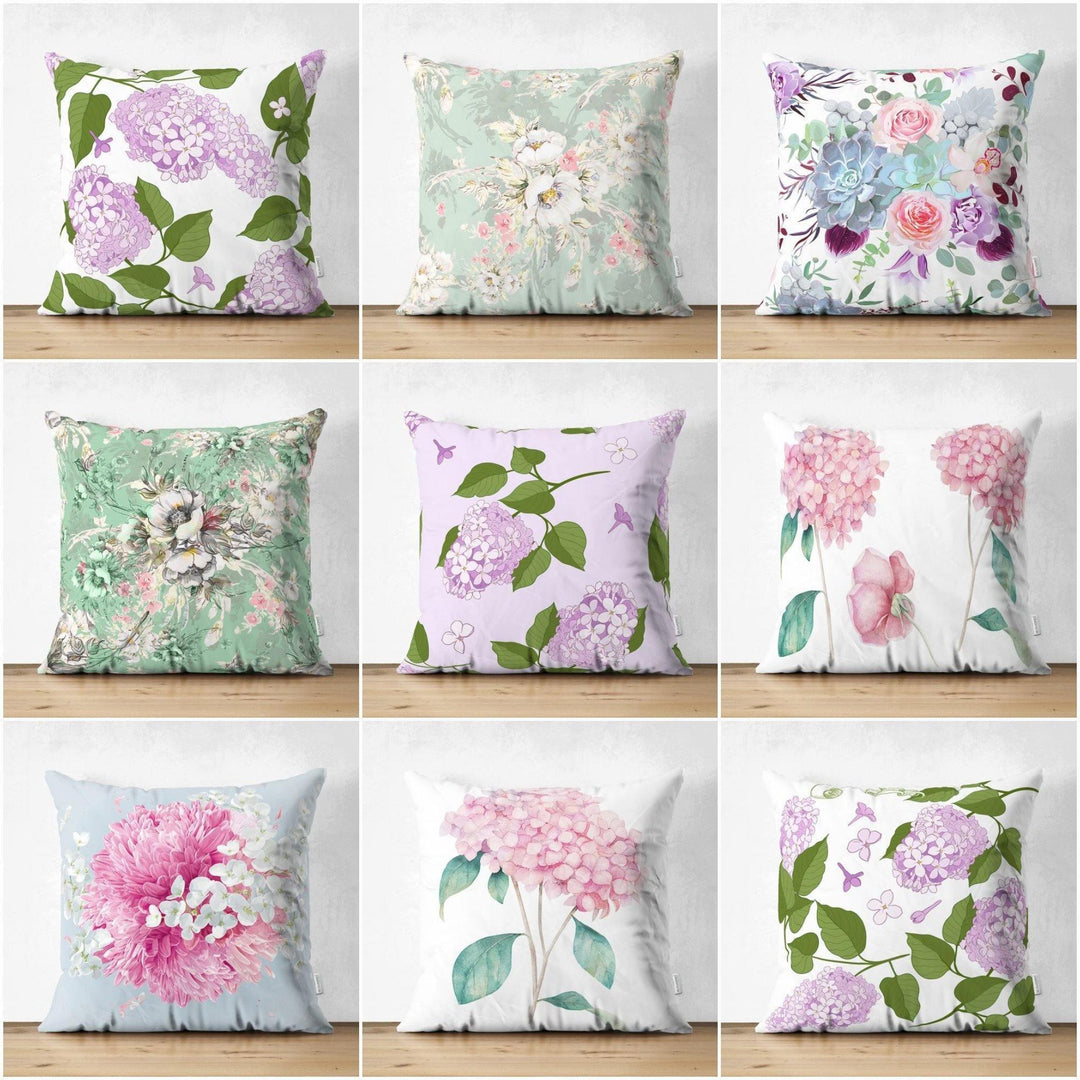 Floral Pillow Cover|Summer Trend Cushion Case|Pale Color Flowers Home Decor|Heartwarming Floral Suede Cushion|Hydrangea Flower Pillow Case