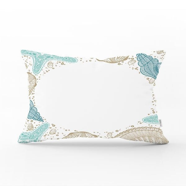 Beach House Pillow Cover|Rectangle Coastal Cushion Case|Decorative Seashell Lumbar Pillow|Summer Trend Lumbar Pillow|Sea Coast Home Decor