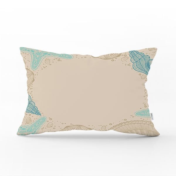 Beach House Pillow Cover|Rectangle Coastal Cushion Case|Decorative Seashell Lumbar Pillow|Summer Trend Lumbar Pillow|Sea Coast Home Decor