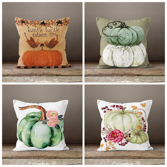 Fall Trend Pillow Cover|Autumn Cushion Case|Orange Blue Pumpkin Throw Pillow|Halloween Home Decor|Housewarming Farmhouse Welcome Pillow Case