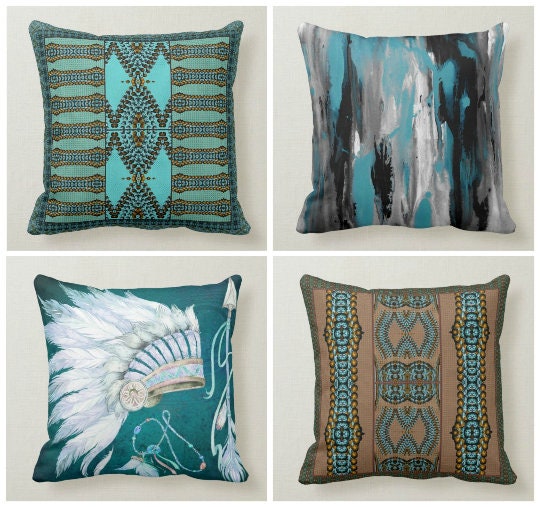 Decorative Pillow Covers|Turquoise Home Decor|Winter Trend Pillow Case|Southwestern Throw Pillow|Bedding Home Decor|Ombre Pillow Case