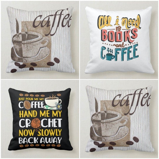 Coffee Pillow Covers|Books and Coffee Cushion Case|Decorative Coffee Lumbar Pillow | I love Coffee Home Decor|Housewarming Boho Throw Pillow