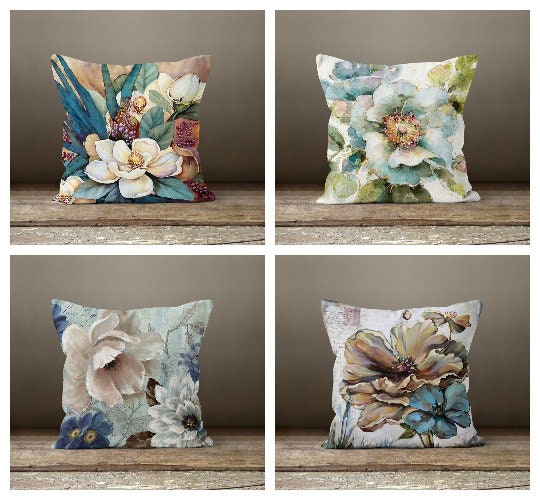 Floral Watercolor Pillow Cover|Colorful Flowers Cushion Case|Housewarming Throw Pillow|Boho Bedding Home Decor|Decorative Outdoor Pillow Top