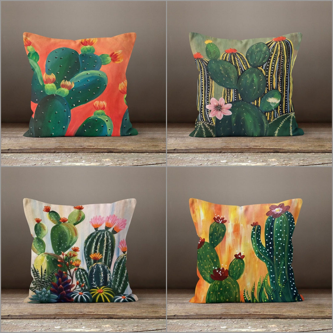 Cactus Pillow Covers|Cactus Cushion Case|Decorative Throw Pillow Case|Boho Bedding Decor|Housewarming Gift|Floral Cactus Throw Pillow Case