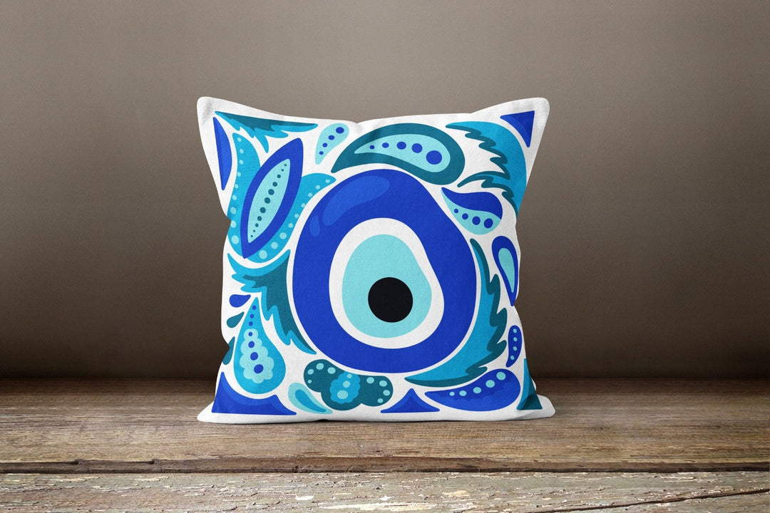 Evil Eye Pillow Cover|Turkish Greek Blue Evil Eye Cushion Case|Good Luck Home Decor|Protection Amulet Throw Pillow|Nazar Bead Boho Bedding