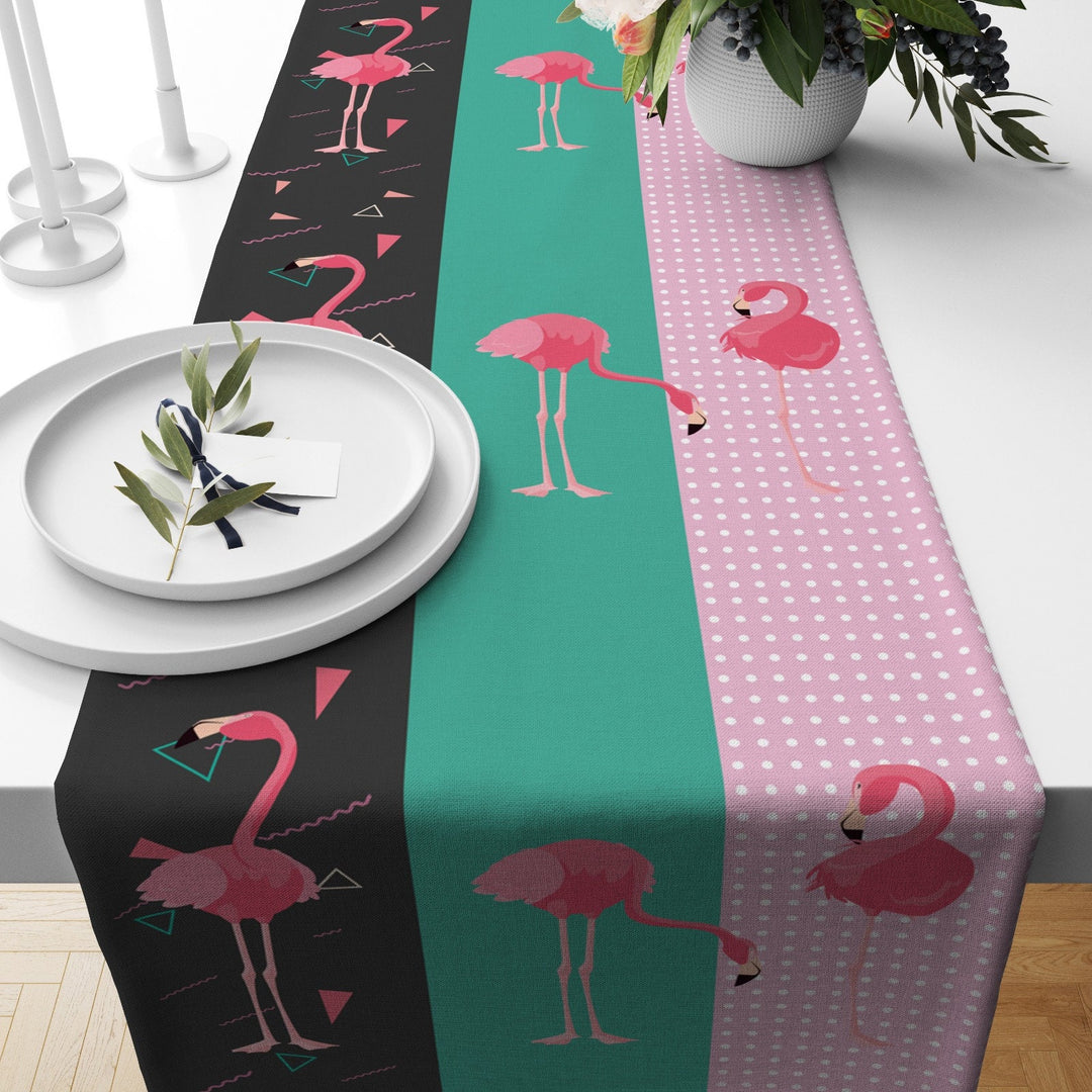 Floral Table Runner|Summer Trend Table Top|Floral Home Decor|Colorful Bird, Flamingo and Leaves Tablecloth|Housewarming Table Runner