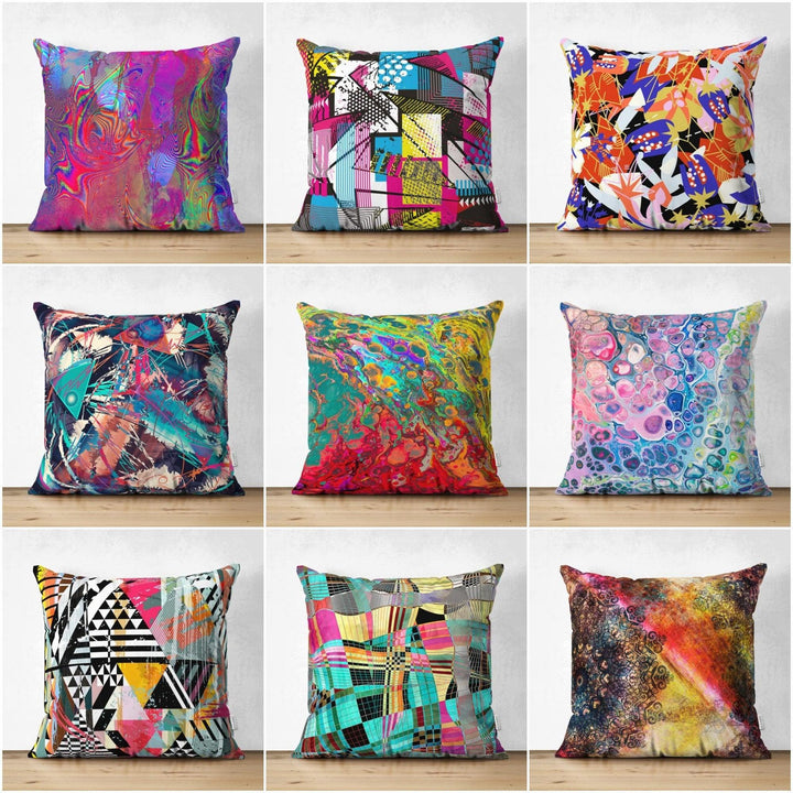 Abstract Pillow Cover|Modern Design Suede Pillow Case|Vivid Colors Home Decor|Decorative Pillow Case|Farmhouse Style Authentic Pillow Case