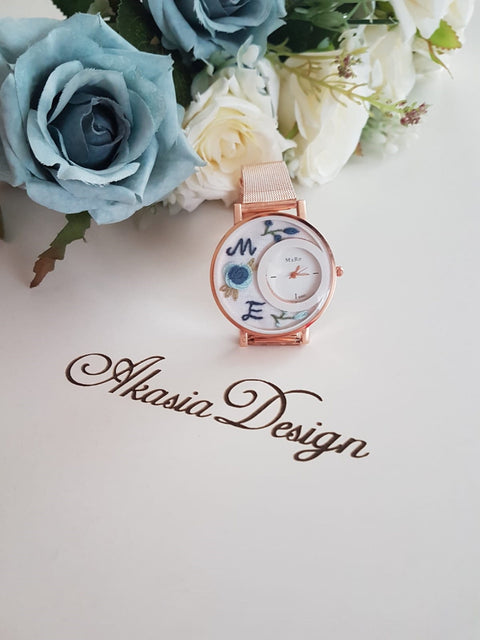 Personalized Wrist Watch|Floral Embroidery Watch|Vintage Watch|Unique Gift Watch for Women|Hand Stitched Gift for Mom|Baby Shower Gift