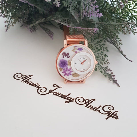 Personalized Wrist Watch|Floral Embroidery Watch|Vintage Watch|Unique Gift Watch for Women|Hand Stitched Gift for Mom|Baby Shower Gift