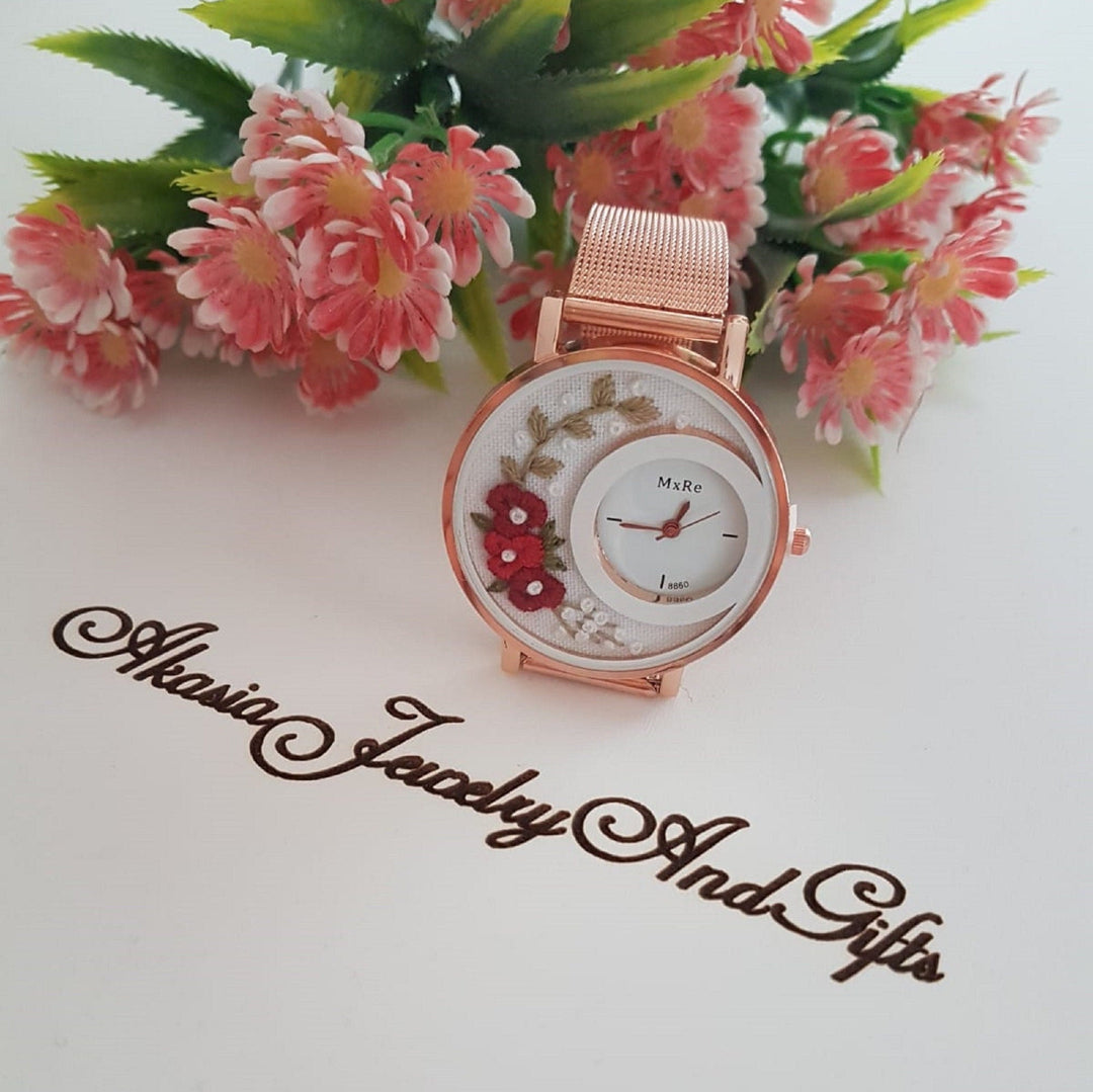 Personalized Wrist Watch|Floral Embroidery Watch|Vintage Watch|Unique Gift Watch for Women|Hand Stitched Gift for Mom|Baby Shower Gift