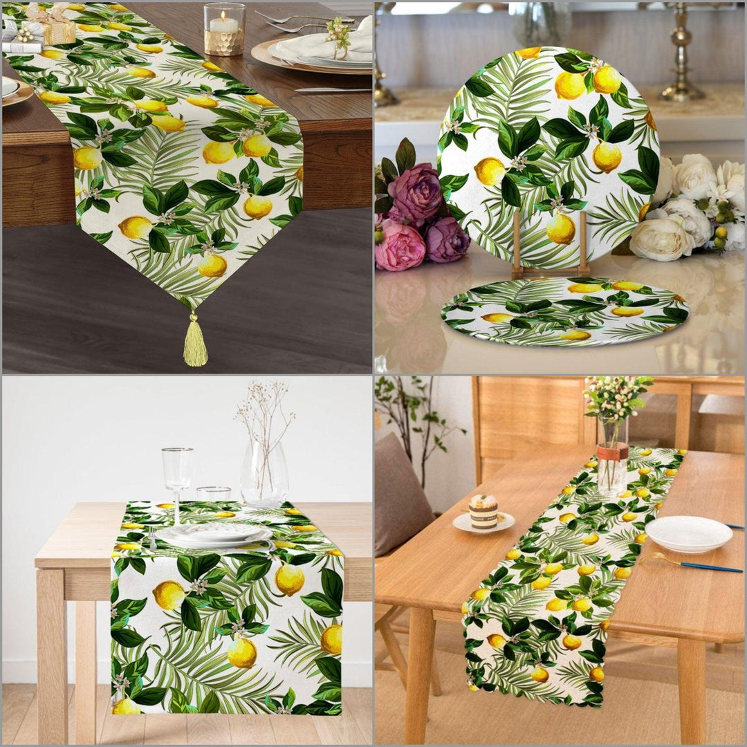 Lemon Placemat & Table Runner|Floral Lemon Table Top|Set of 2 Lemon Supla Table Mat|Round American Service Dining Underplate|Lemon Coasters