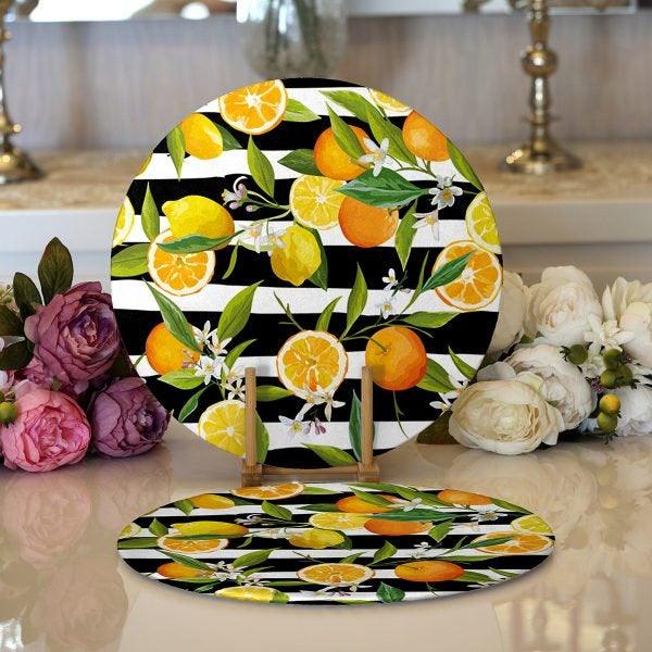 Lemon Placemat & Table Runner|Floral Lemon Table Top|Set of 2 Lemon Supla Table Mat|Round American Service Dining Underplate|Lemon Coasters