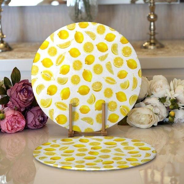 Lemon Placemat & Table Runner|Floral Lemon Table Top|Set of 2 Lemon Supla Table Mat|Round American Service Dining Underplate|Lemon Coasters