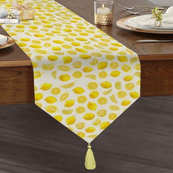 Lemon Placemat & Table Runner|Floral Lemon Table Top|Set of 2 Lemon Supla Table Mat|Round American Service Dining Underplate|Lemon Coasters