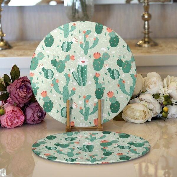 Cactus Placemat & Table Runner|Cactus Table Top|Set of 2 Cactus Supla Table Mat|Round American Service Dining Underplate|Cactus Coasters